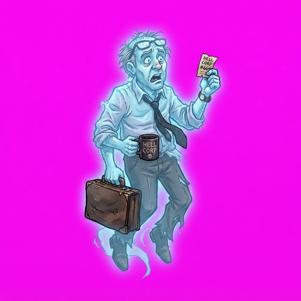 Image: A newly deceased human soul waiting in line at the
