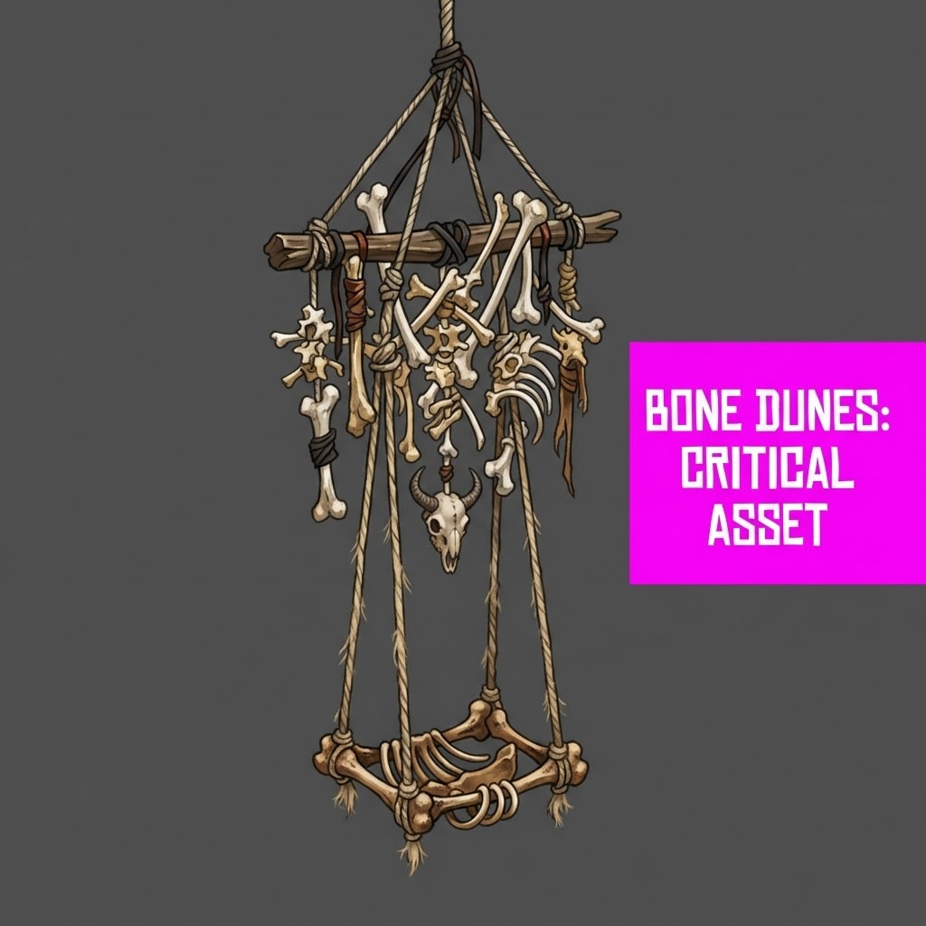 Image: 2D game hanging prop Bone Dunes. Palette sand gold