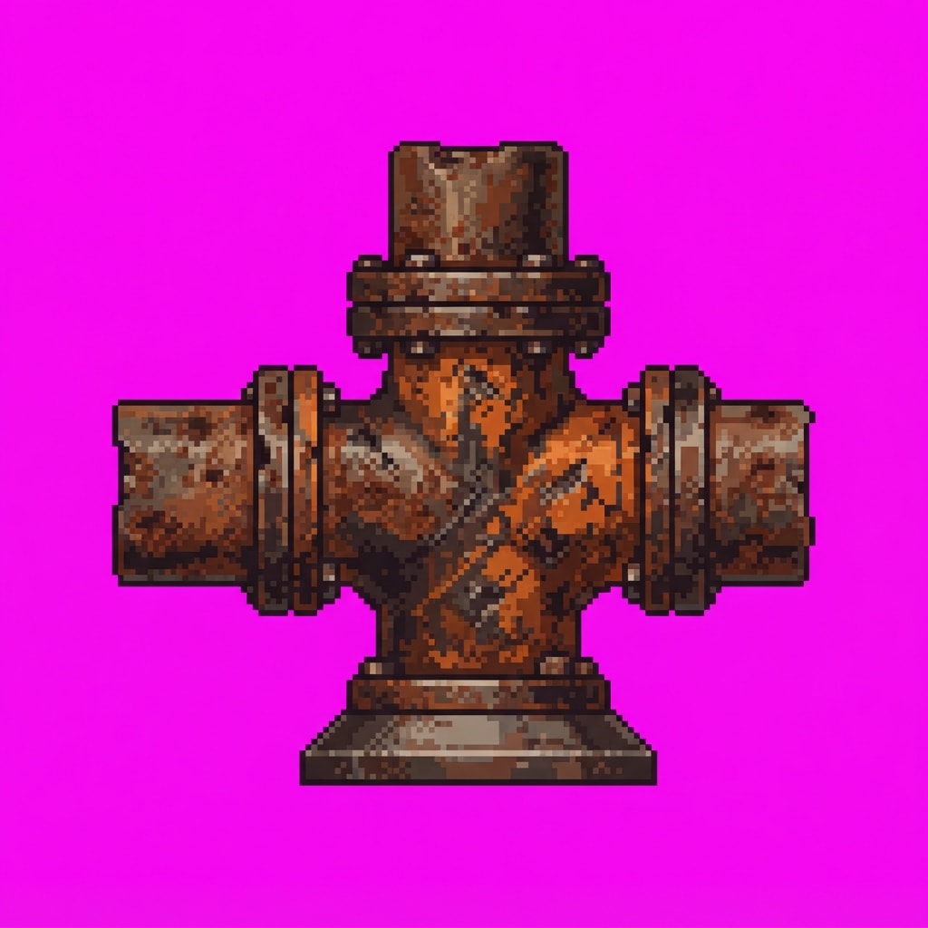Image: Single game prop sprite only: Pipe joint — Scrap Y