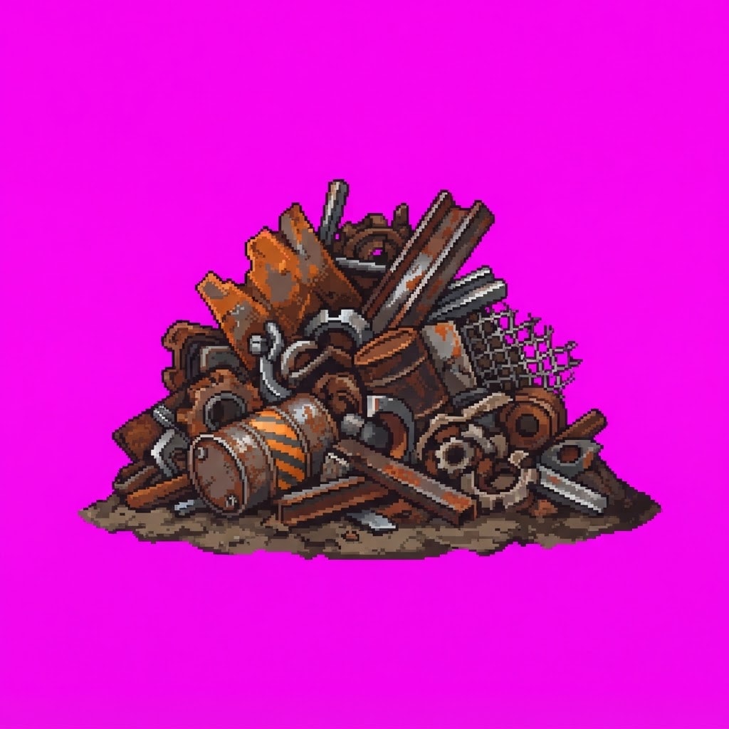 Image: Single game prop sprite only: Scrap pile — Scrap Y