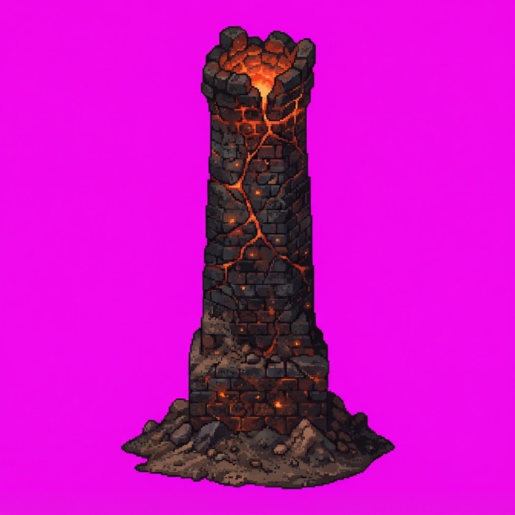Image: Single 2D game floor prop Ember Wastes. Palette: c