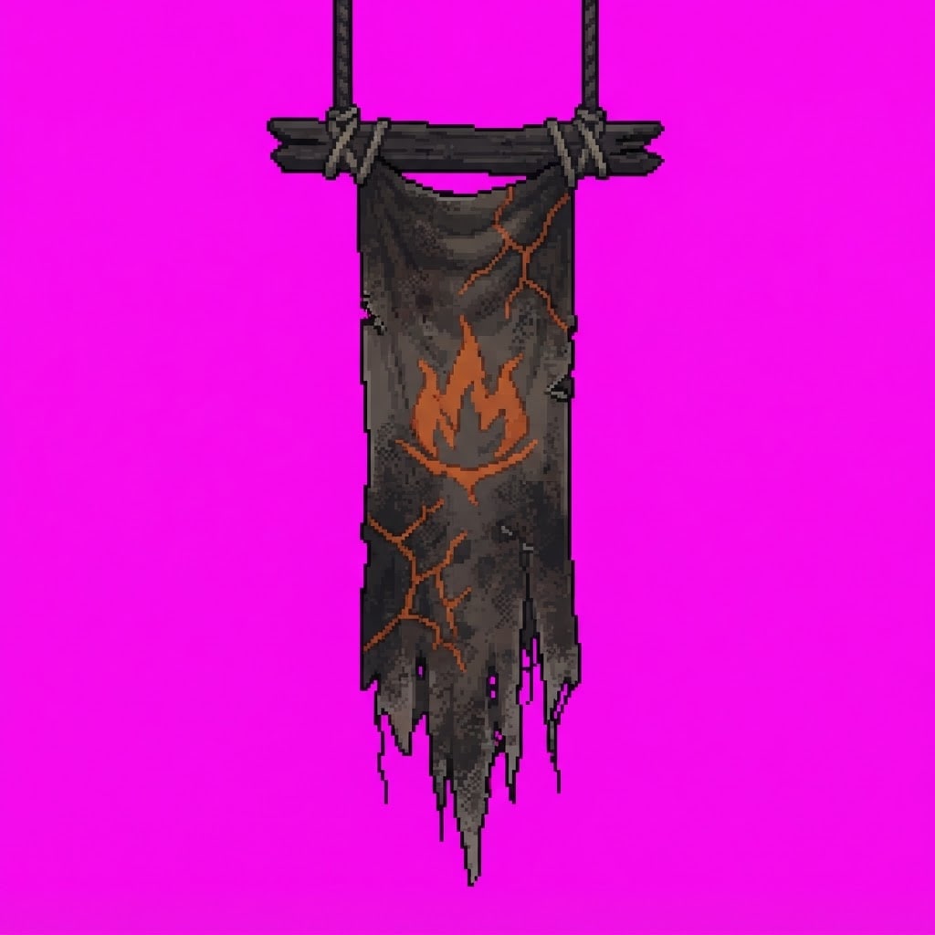 Image: Single 2D game HANGING prop Ember Wastes. Palette: