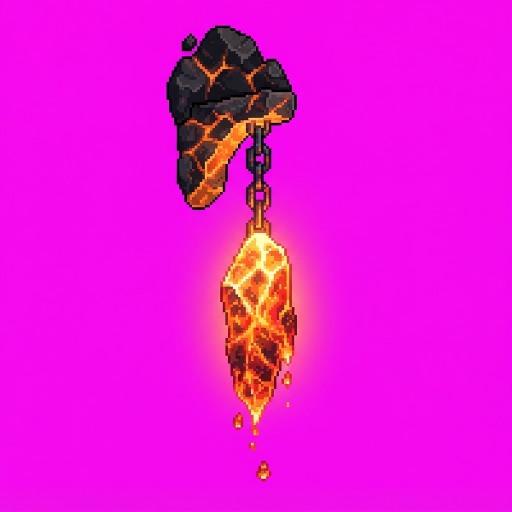 Image: Single 2D game HANGING prop Ember Wastes. Palette: