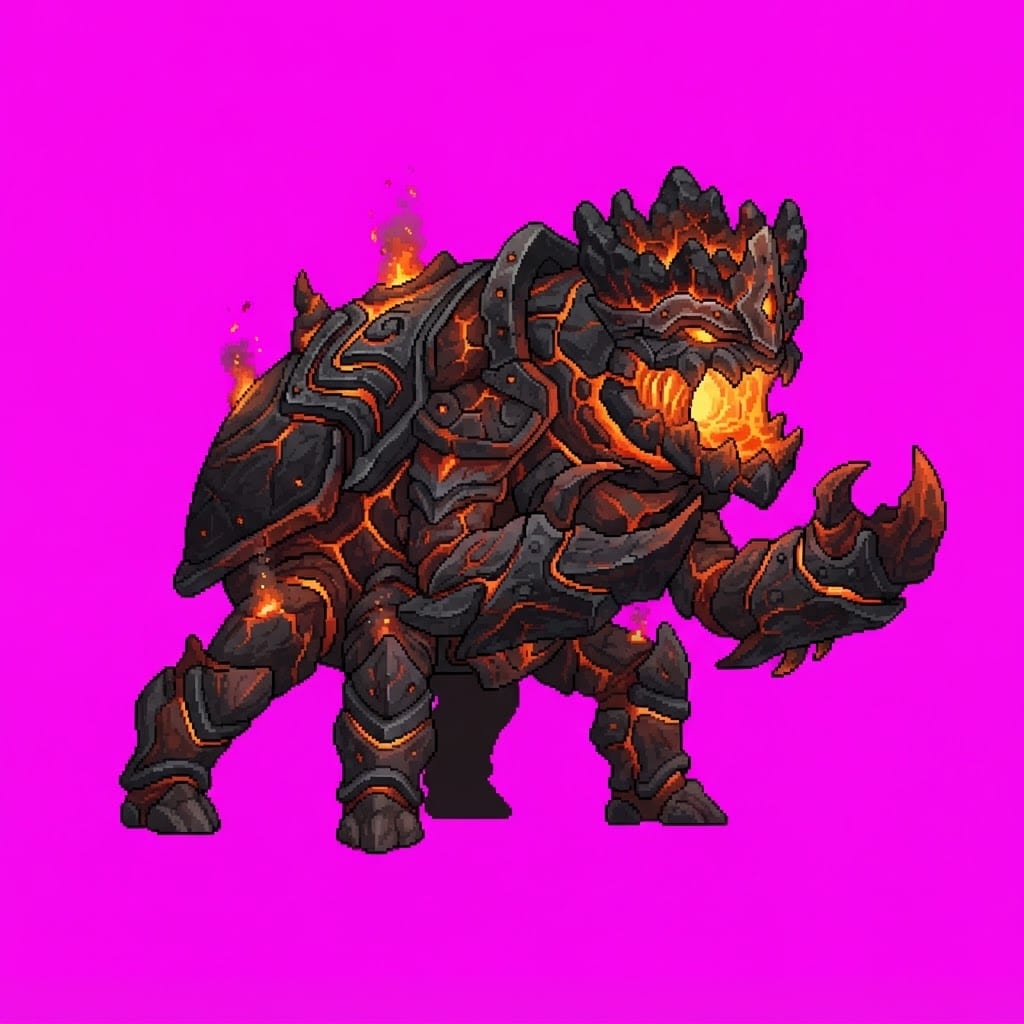 Image: Single 2D game enemy boss idle hero still, side vi