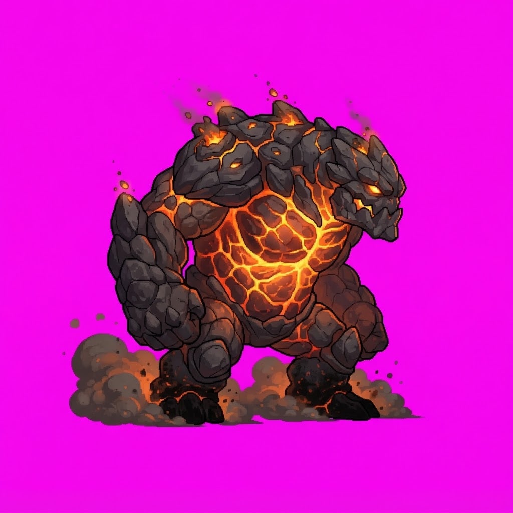 Image: Single 2D game enemy boss idle hero still, side vi