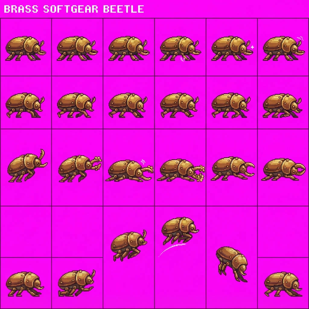 Image: Game sprite animation atlas panel, 4 rows by 6 col