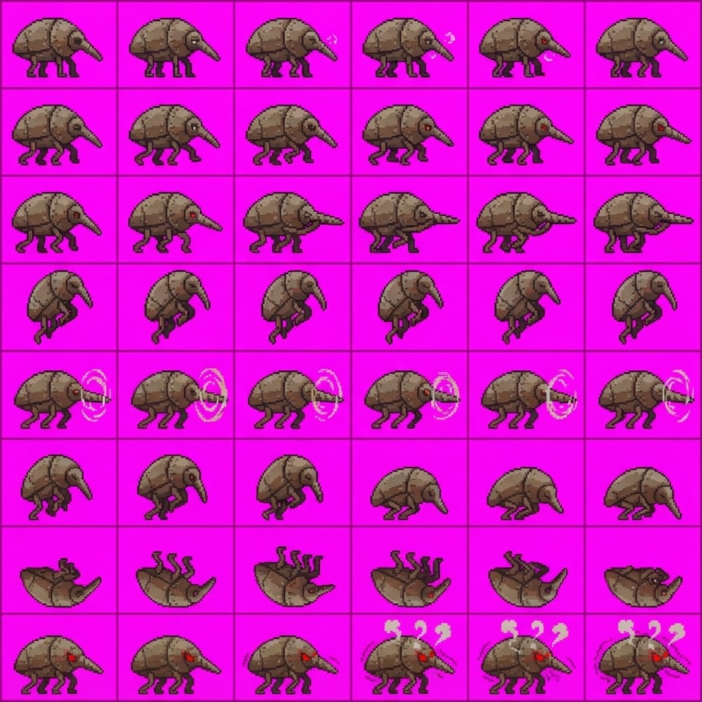 Image: STRICT game sprite animation atlas: EXACTLY 8 rows