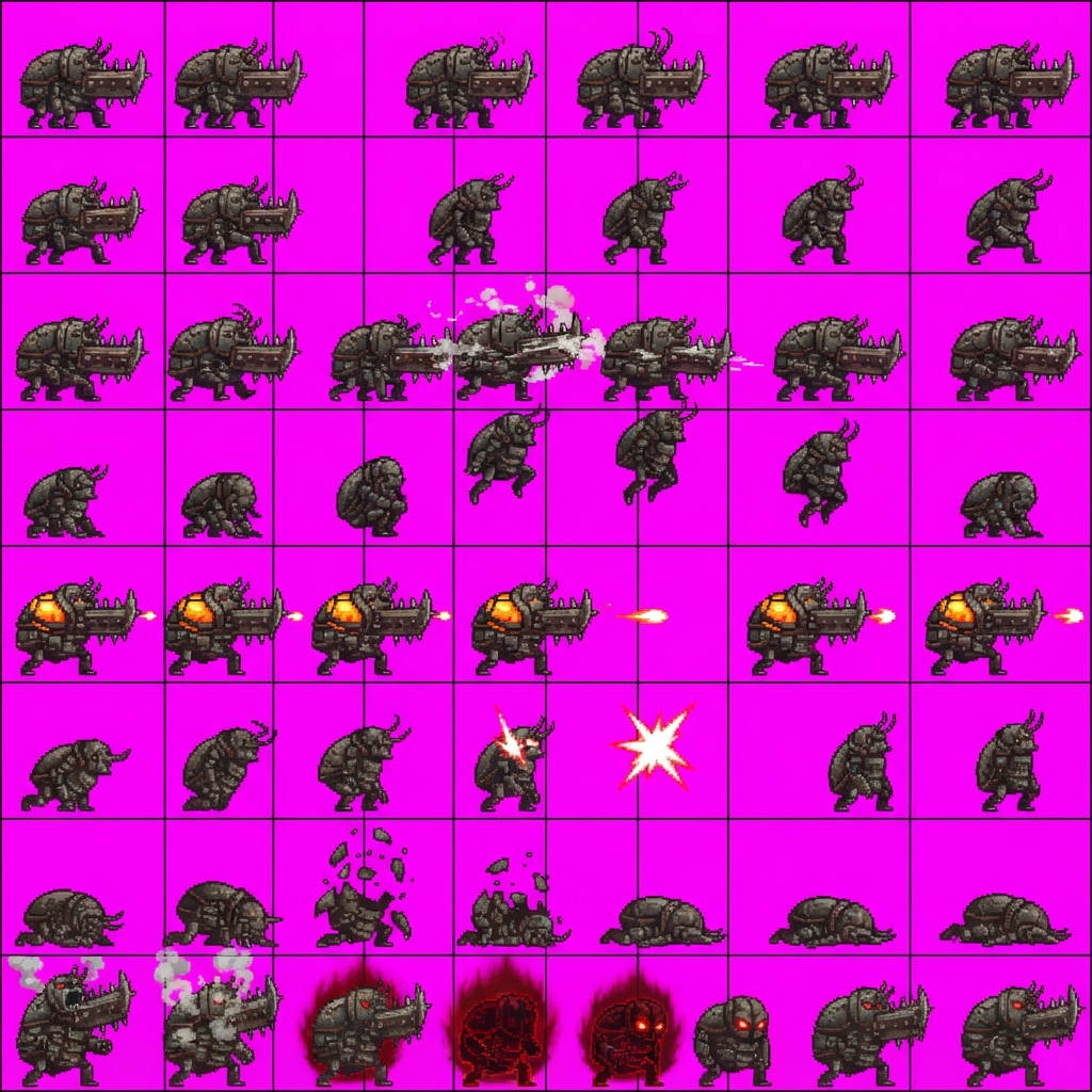Image: STRICT game sprite animation atlas: EXACTLY 8 rows