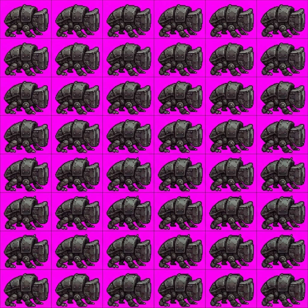 Image: STRICT sprite atlas EXACTLY 6 columns × 8 rows, ev