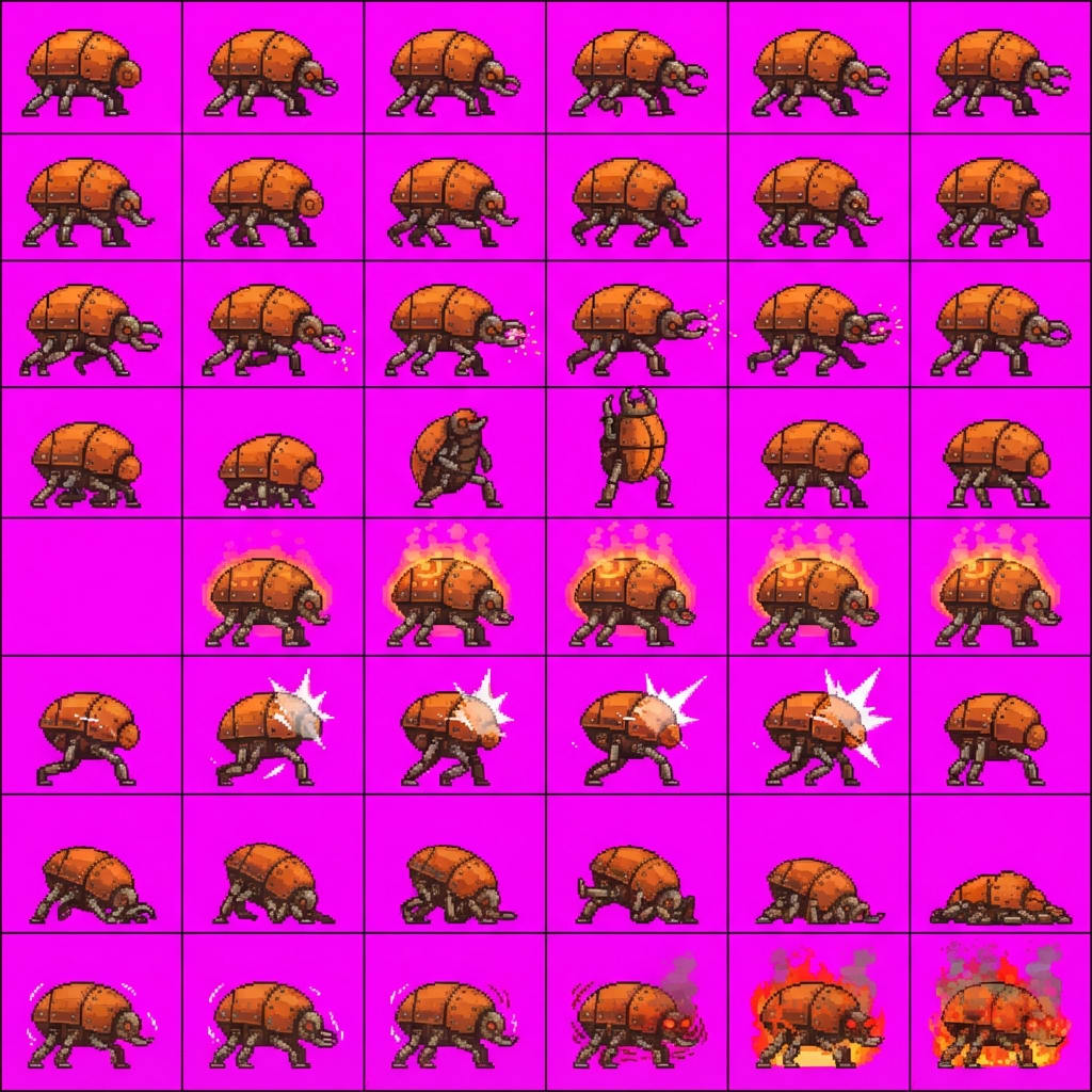 Image: STRICT game sprite animation atlas: EXACTLY 8 rows