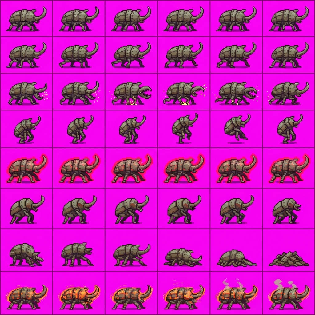 Image: STRICT game sprite animation atlas: EXACTLY 8 rows