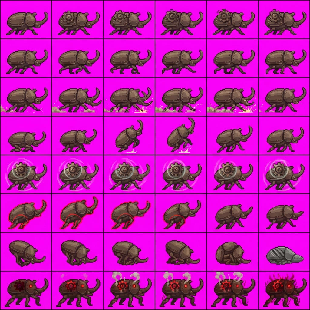 Image: STRICT game sprite animation atlas: EXACTLY 8 rows