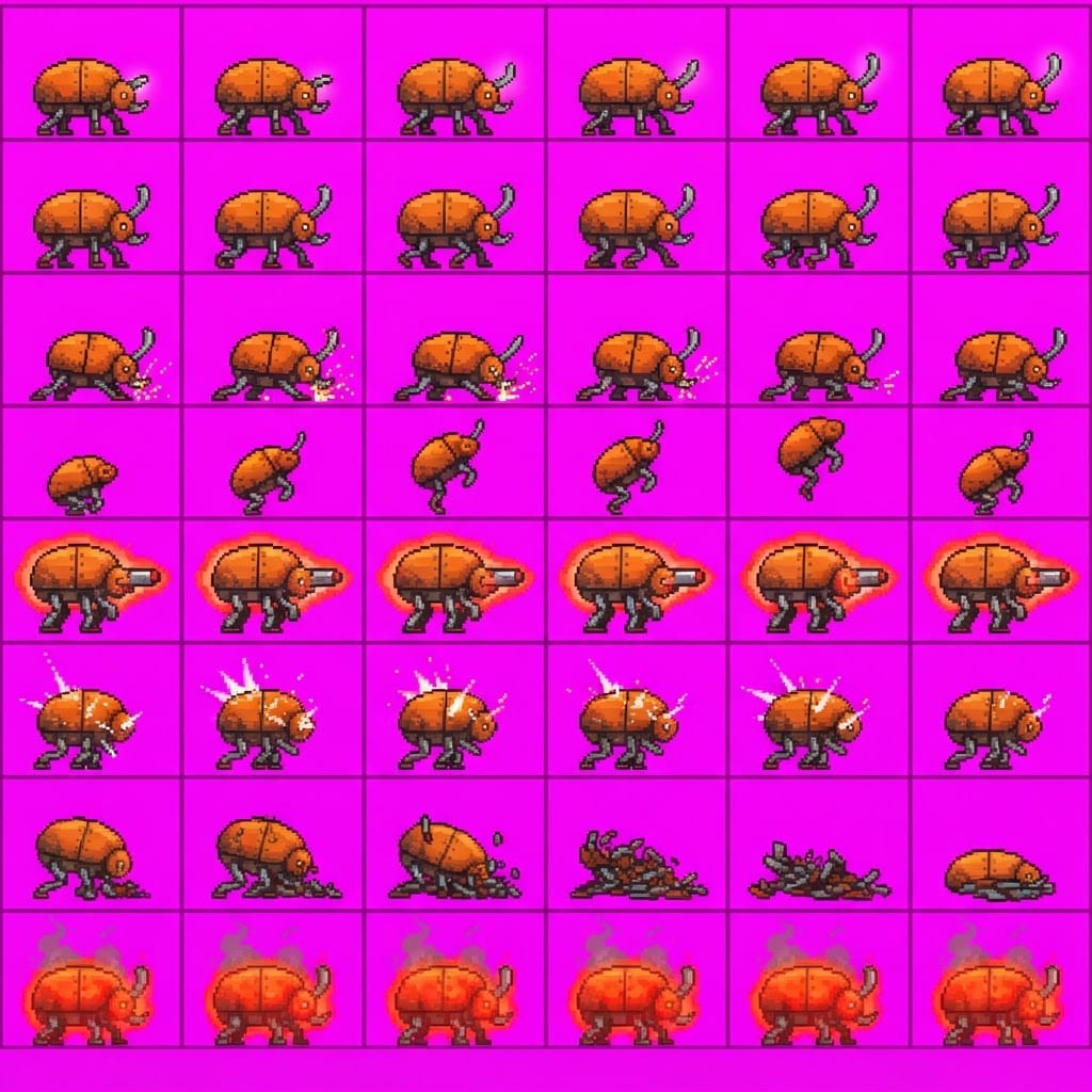 Image: STRICT game sprite animation atlas: EXACTLY 8 rows