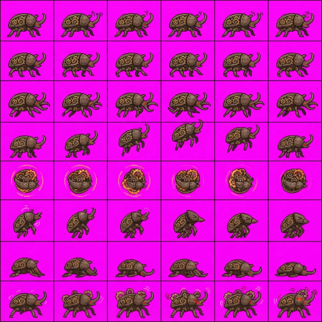 Image: STRICT game sprite animation atlas: EXACTLY 8 rows