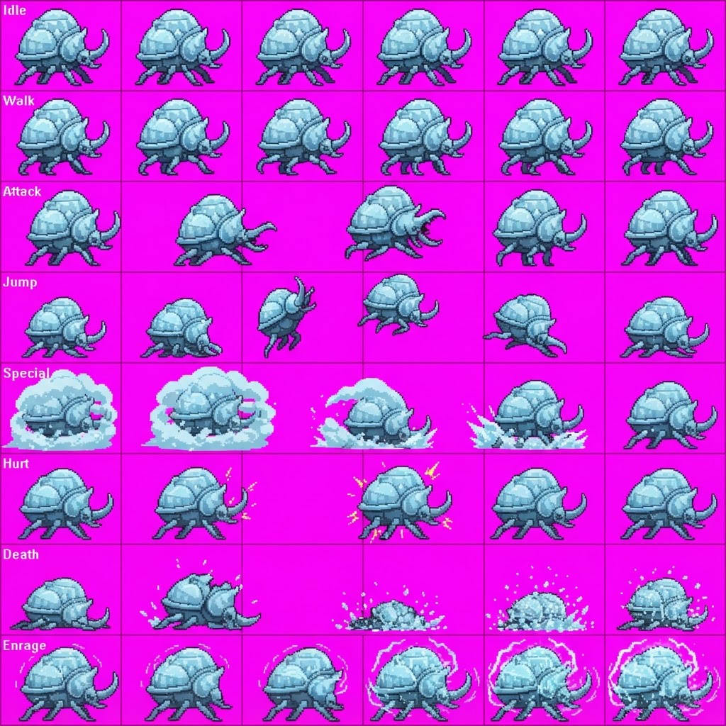 Image: STRICT game sprite animation atlas: EXACTLY 8 rows