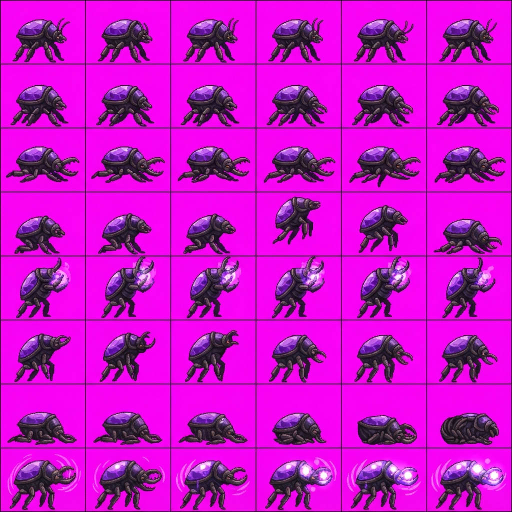 Image: STRICT game sprite animation atlas: EXACTLY 8 rows