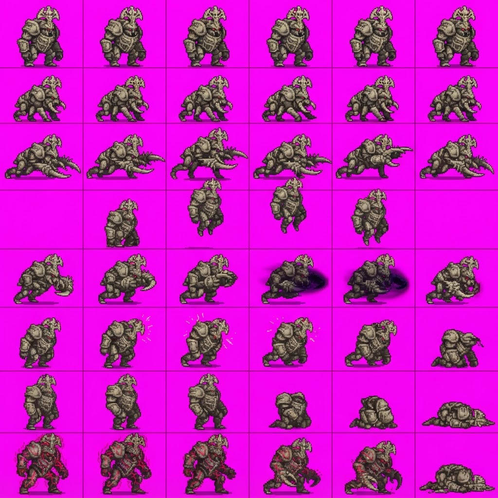 Image: STRICT game sprite animation atlas: EXACTLY 8 rows