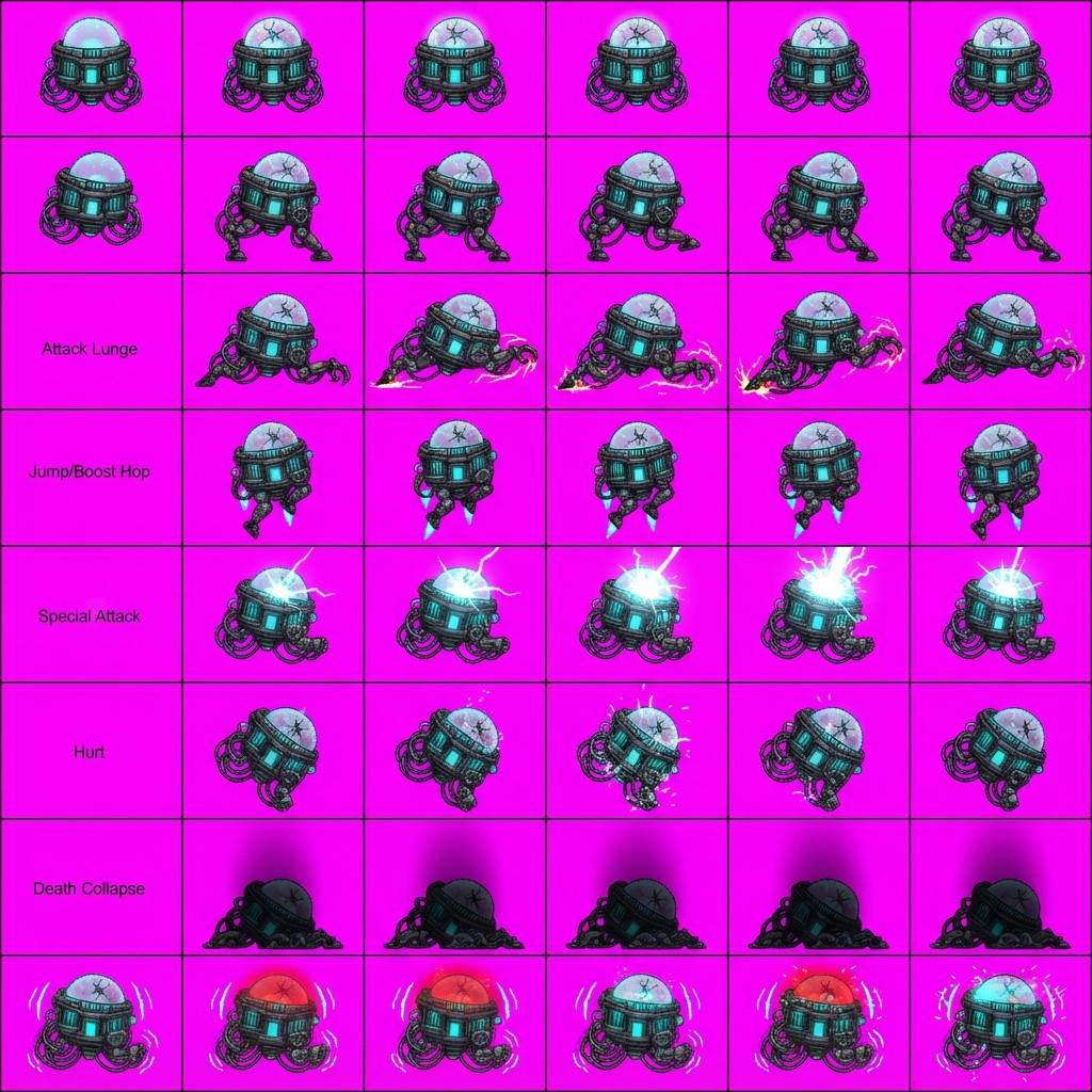Image: STRICT game sprite animation atlas: EXACTLY 8 rows