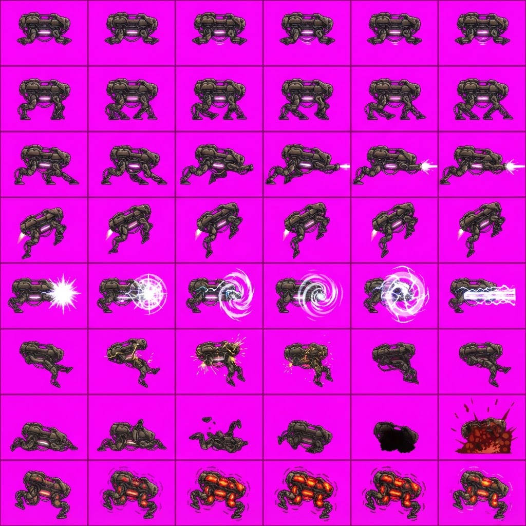 Image: STRICT game sprite animation atlas: EXACTLY 8 rows