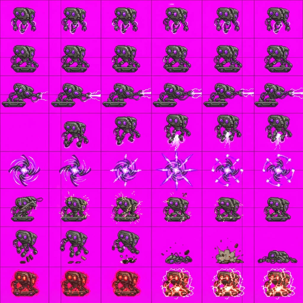 Image: STRICT game sprite animation atlas: EXACTLY 8 rows