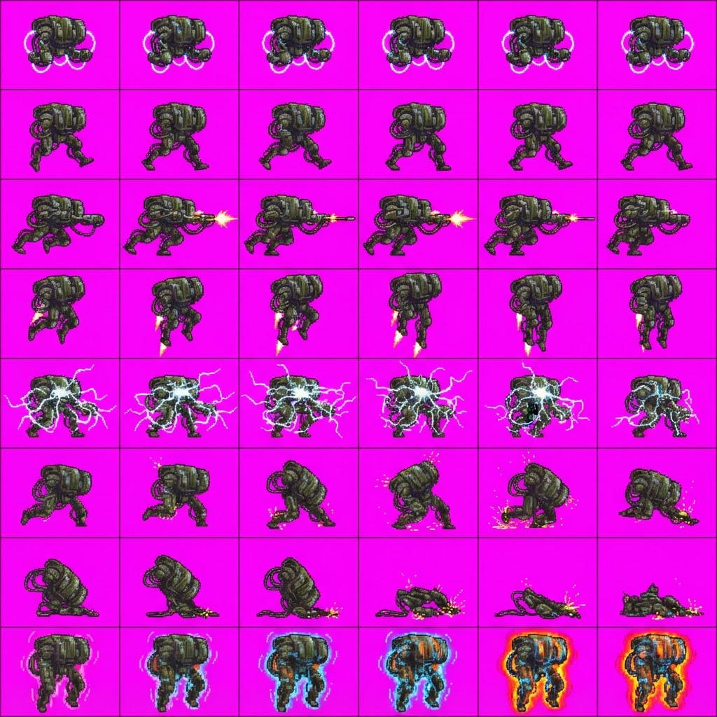 Image: STRICT game sprite animation atlas: EXACTLY 8 rows