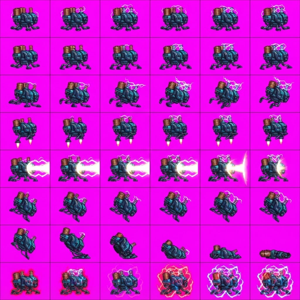 Image: STRICT game sprite animation atlas: EXACTLY 8 rows