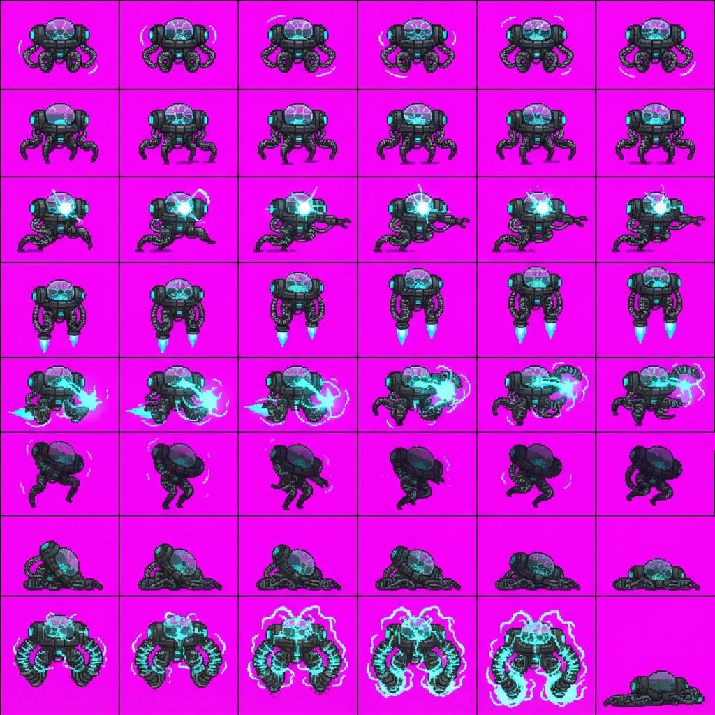 Image: STRICT game sprite animation atlas: EXACTLY 8 rows