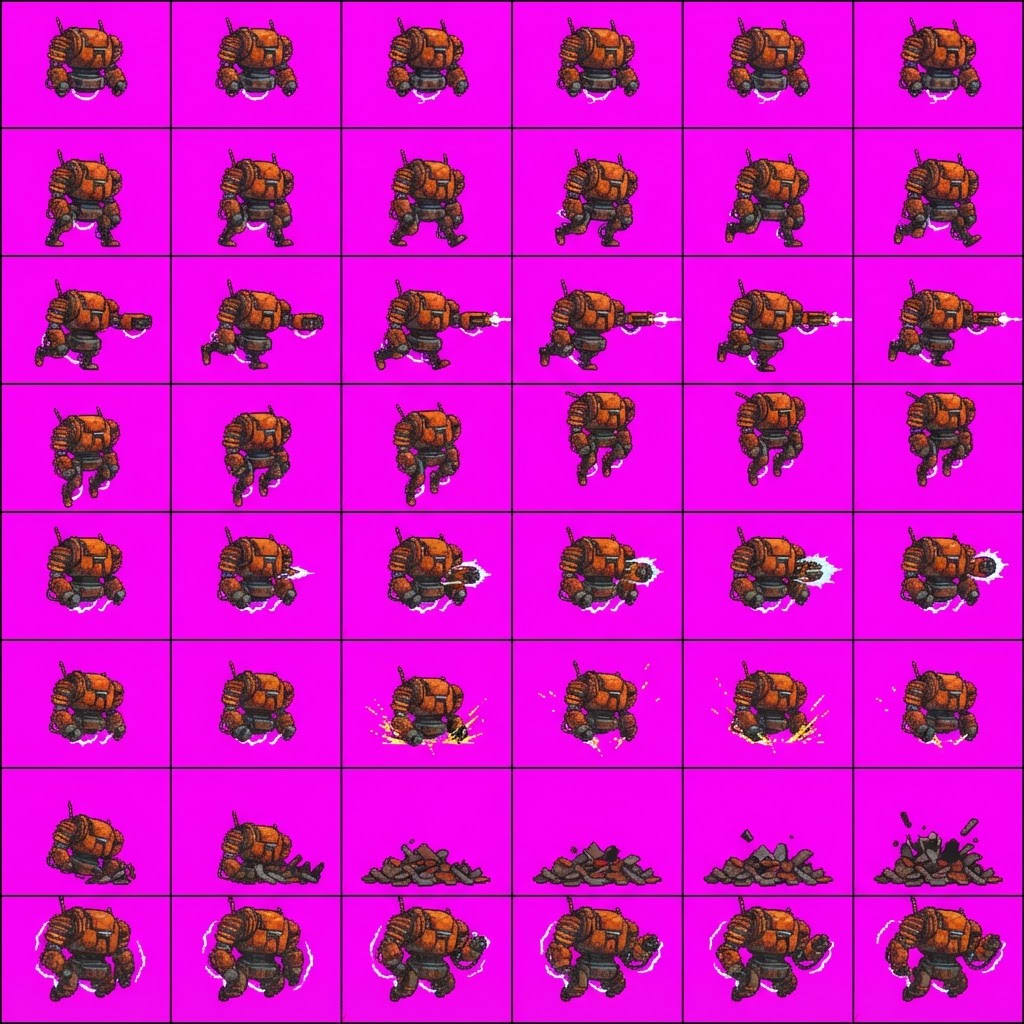 Image: STRICT game sprite animation atlas: EXACTLY 8 rows