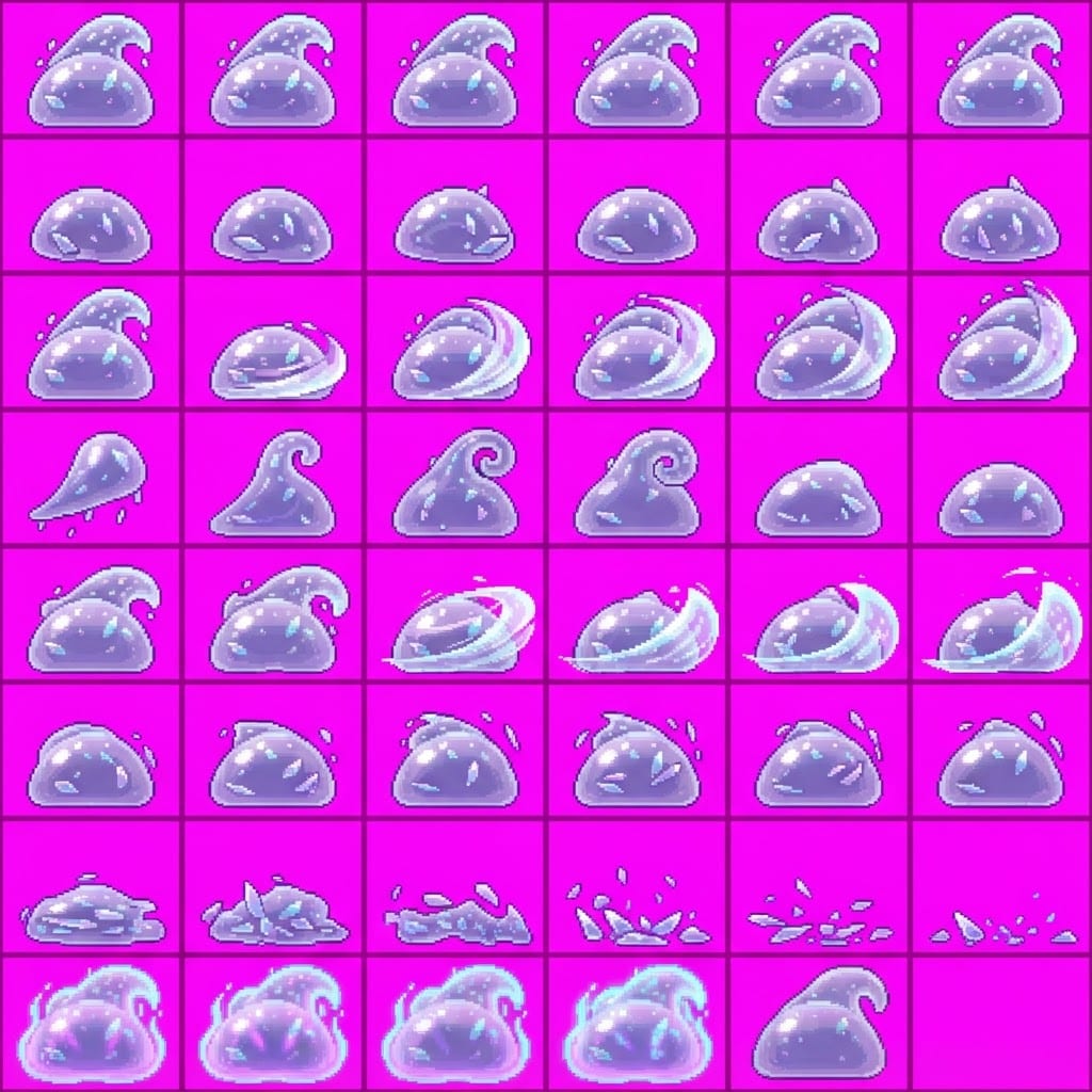 Image: STRICT game sprite animation atlas: EXACTLY 8 rows