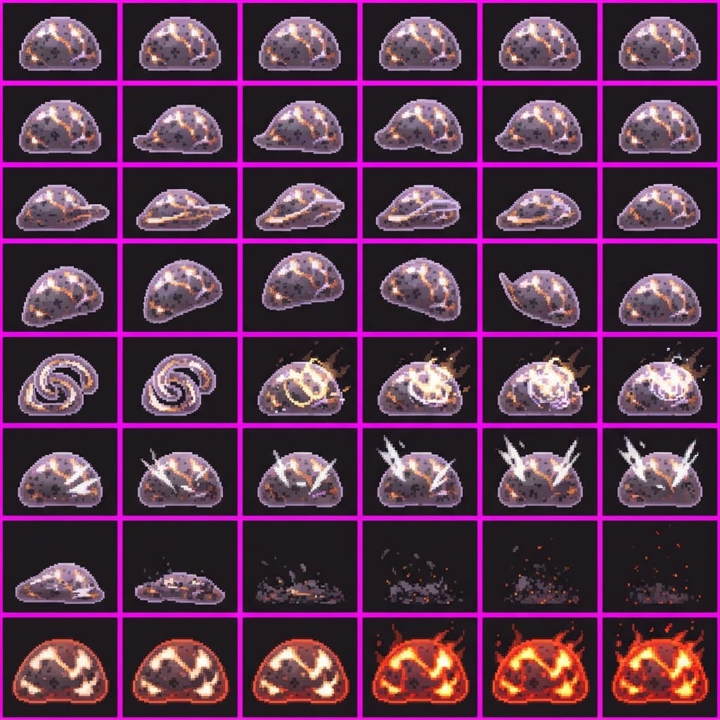 Image: STRICT game sprite animation atlas: EXACTLY 8 rows