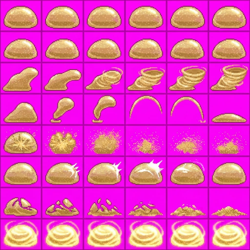 Image: STRICT game sprite animation atlas: EXACTLY 8 rows