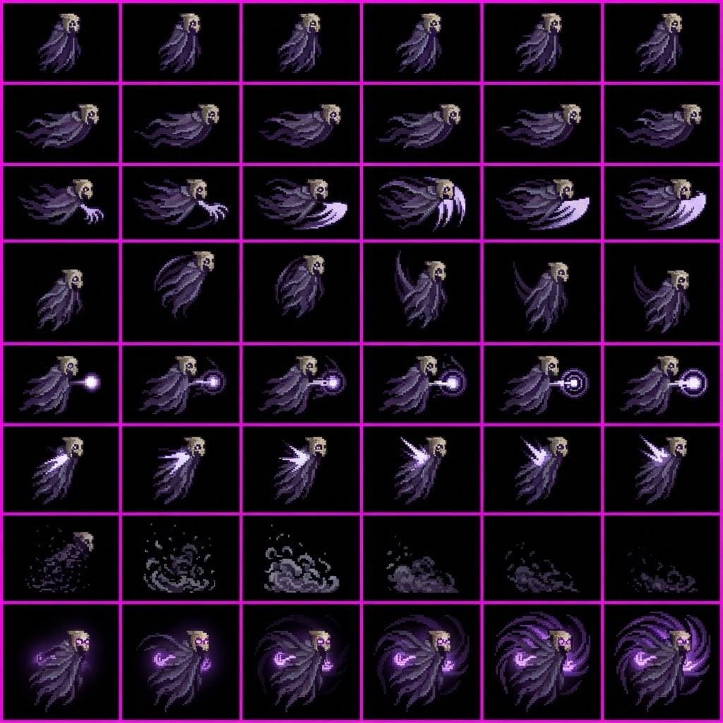 Image: STRICT sprite atlas EXACTLY 8x6 (48 equal cells).