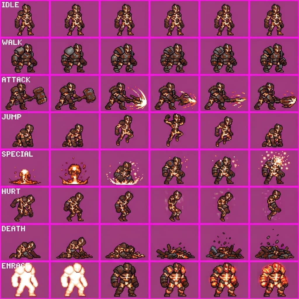 Image: STRICT sprite atlas EXACTLY 8x6 (48 equal cells).
