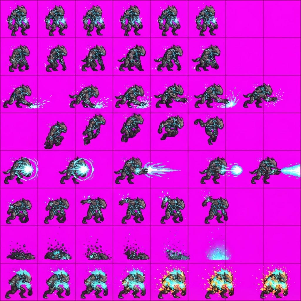 Image: STRICT sprite atlas EXACTLY 8x6 (48 equal cells).