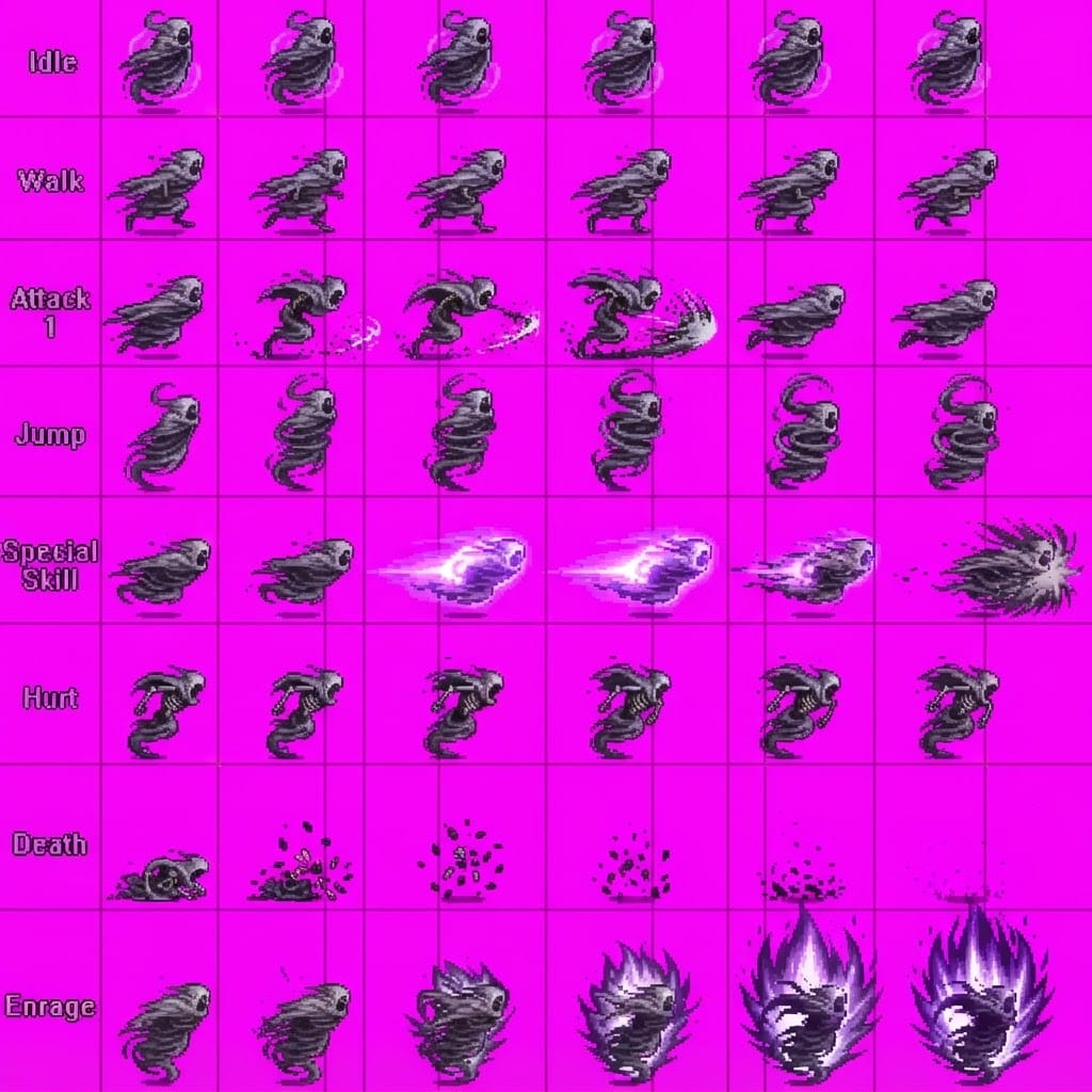 Image: STRICT sprite atlas EXACTLY 8x6 (48 equal cells).