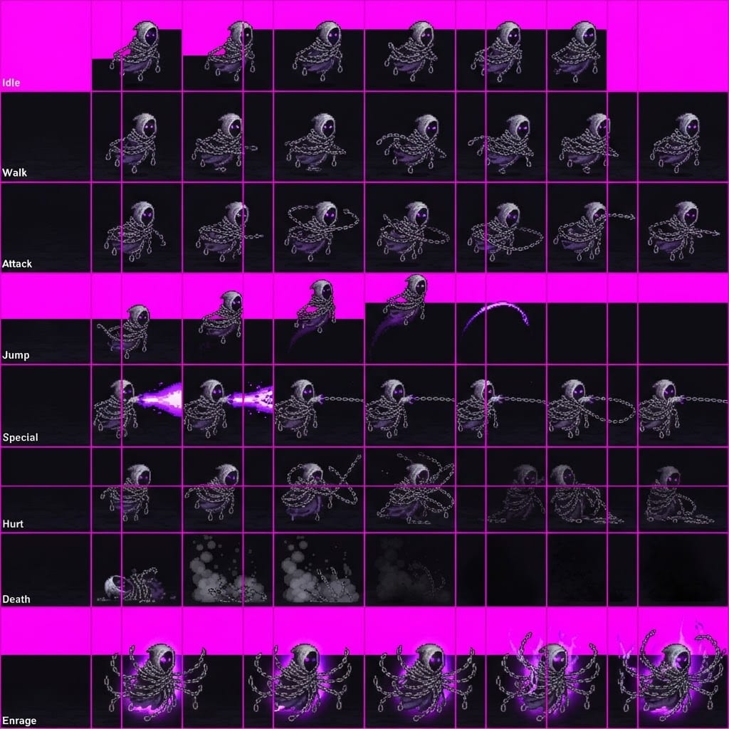 Image: STRICT sprite atlas EXACTLY 8x6 (48 equal cells).