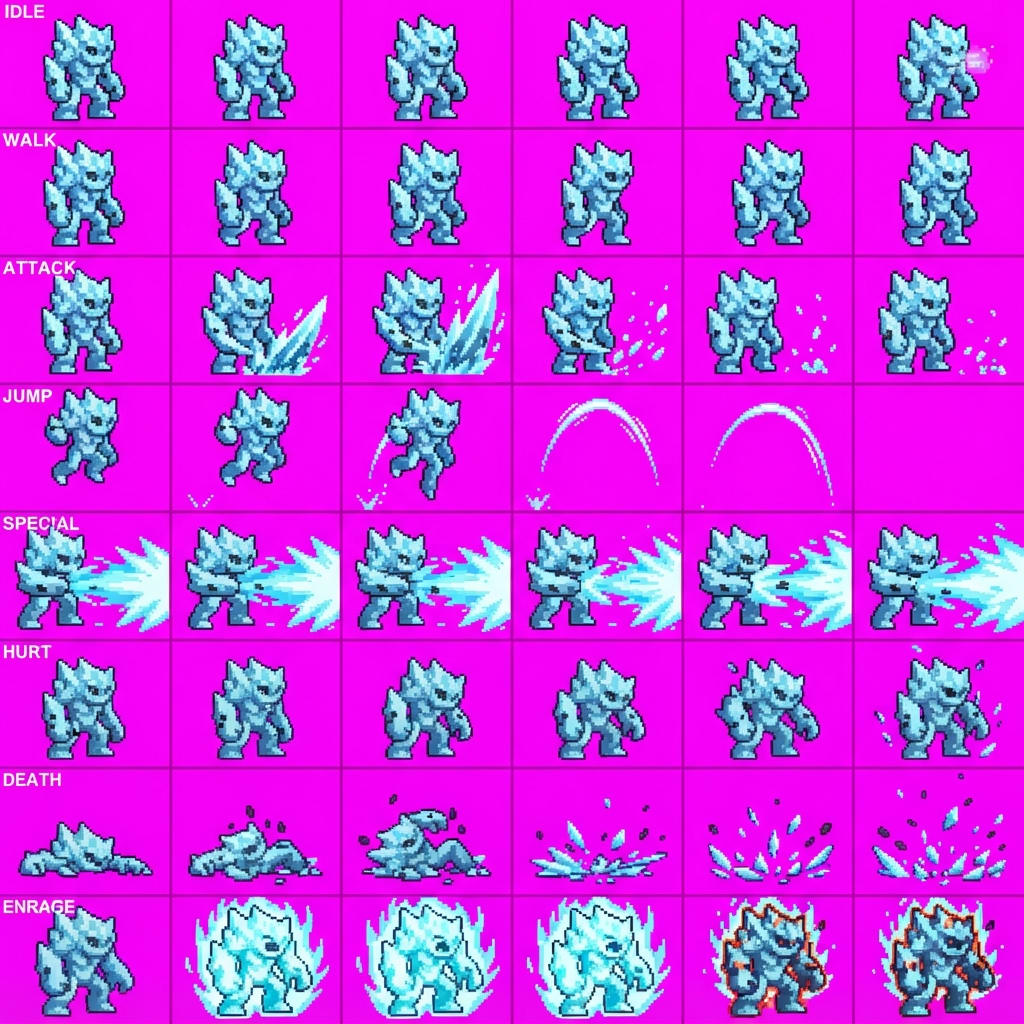 Image: STRICT sprite atlas EXACTLY 8x6 (48 equal cells).