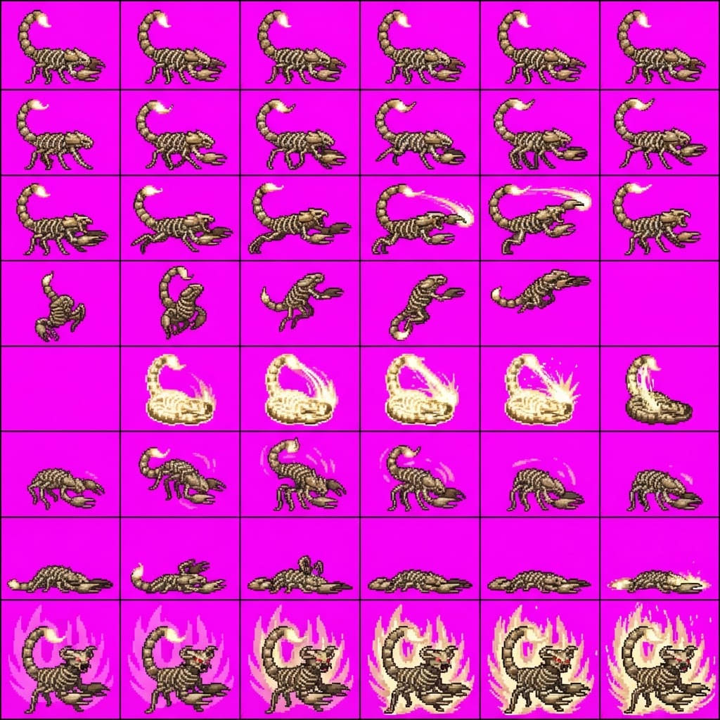 Image: STRICT sprite atlas EXACTLY 8x6 (48 equal cells).