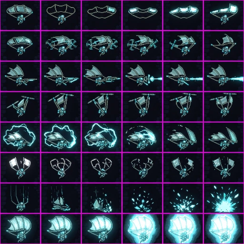 Image: STRICT sprite atlas EXACTLY 8x6 (48 equal cells).