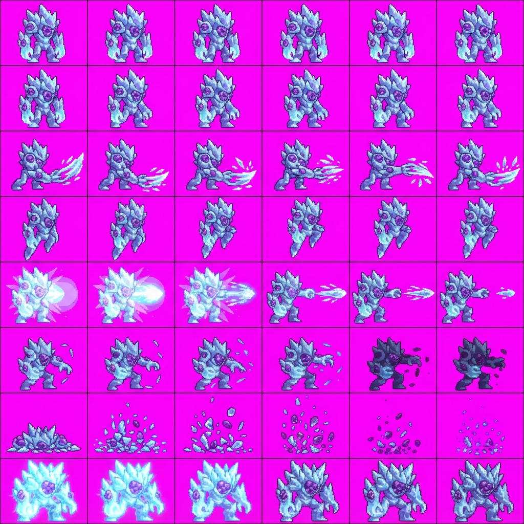 Image: STRICT sprite atlas EXACTLY 8x6 (48 equal cells).