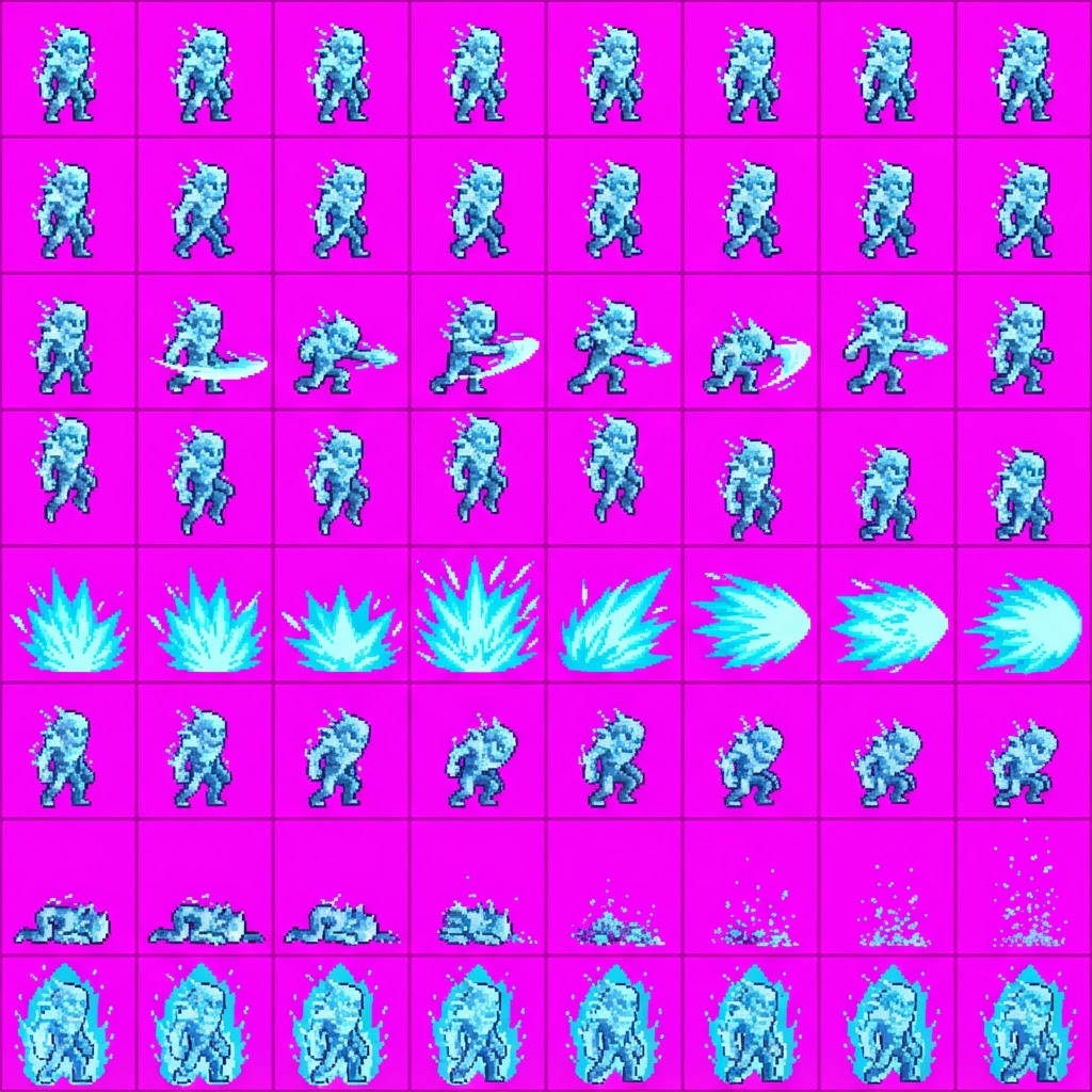 Image: STRICT sprite atlas EXACTLY 8x6 (48 equal cells).