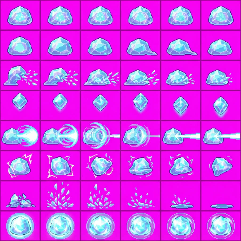 Image: STRICT sprite atlas EXACTLY 8 rows x 6 columns (48