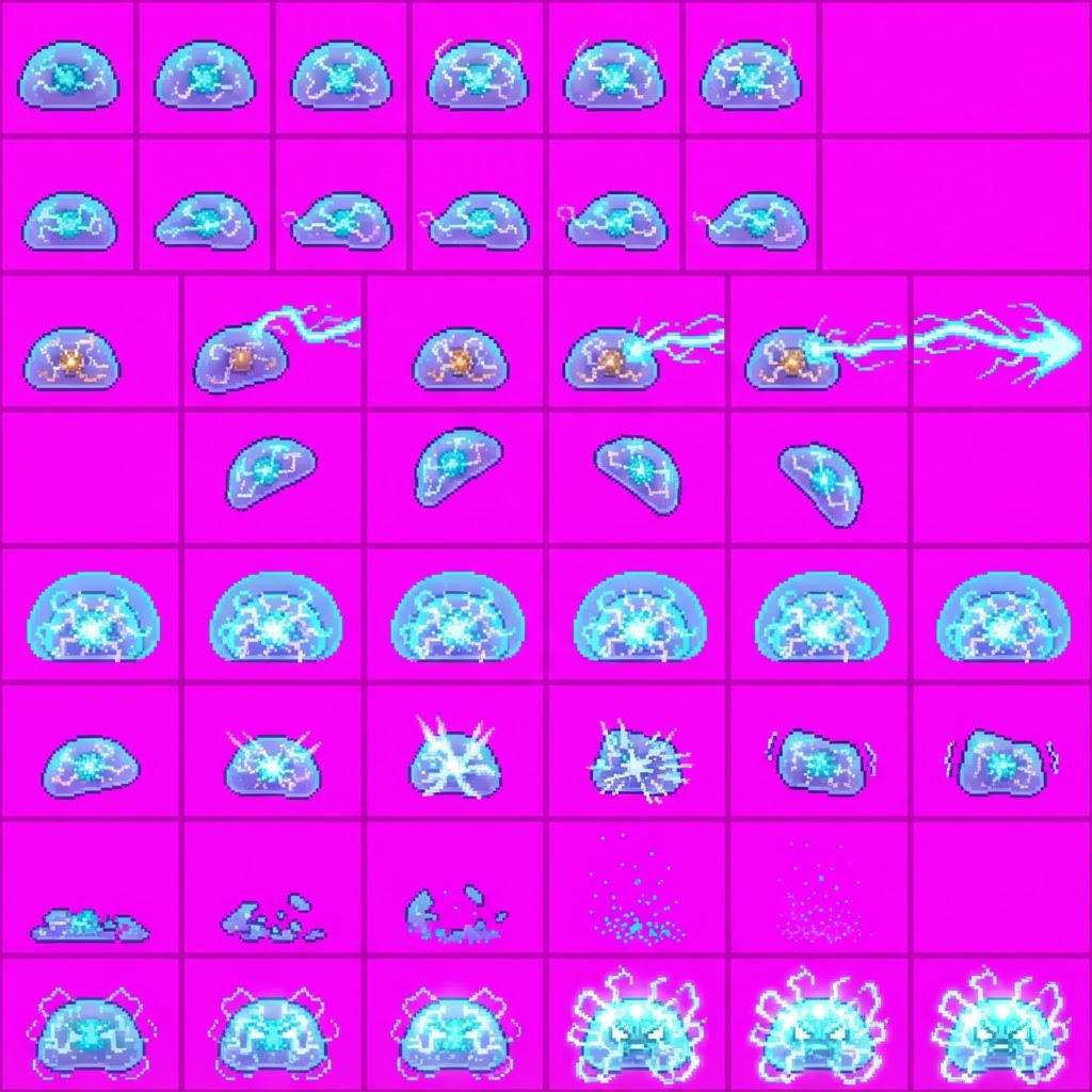 Image: STRICT sprite atlas EXACTLY 8 rows x 6 columns (48