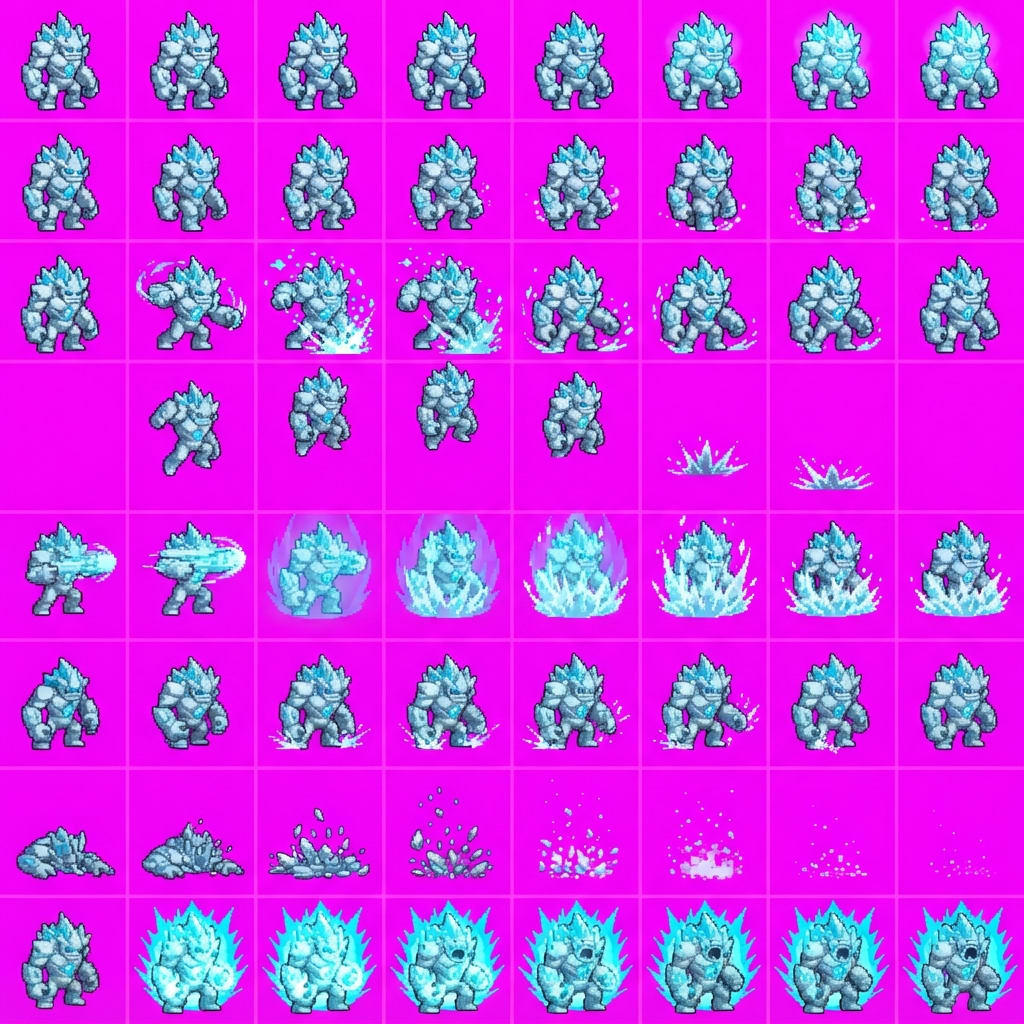 Image: STRICT sprite atlas EXACTLY 8 rows x 6 columns (48