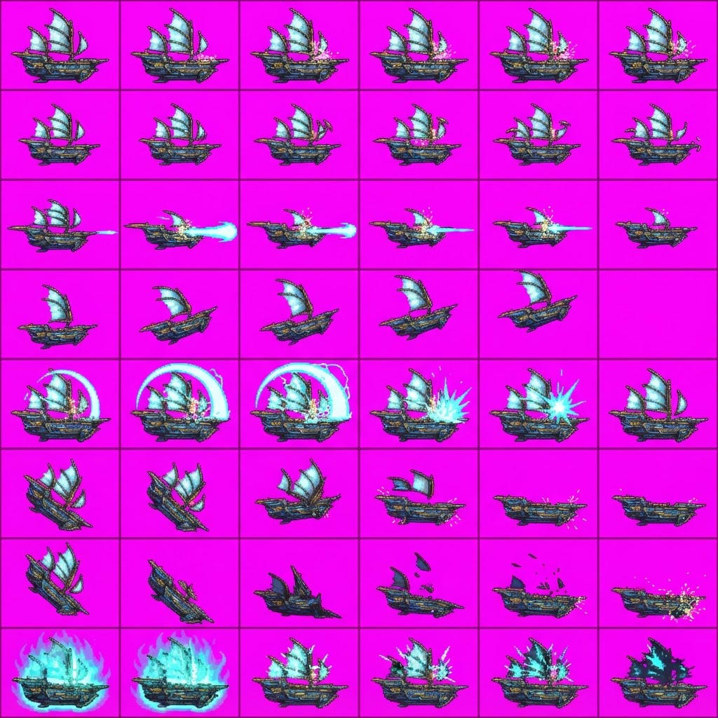 Image: STRICT sprite atlas EXACTLY 8 rows x 6 columns (48
