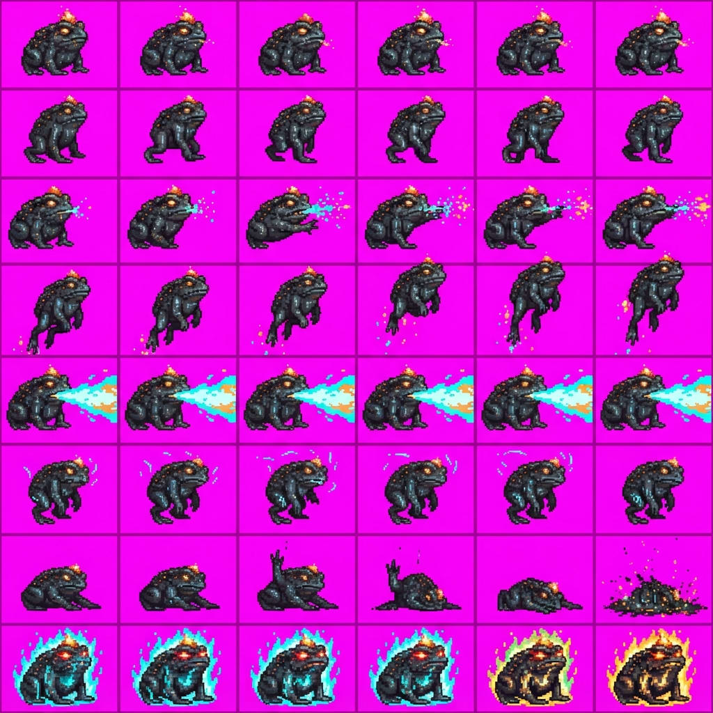 Image: STRICT sprite atlas EXACTLY 8 rows x 6 columns (48