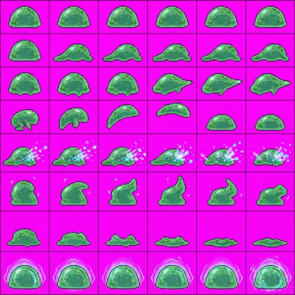 Image: STRICT game sprite animation atlas: EXACTLY 8 rows