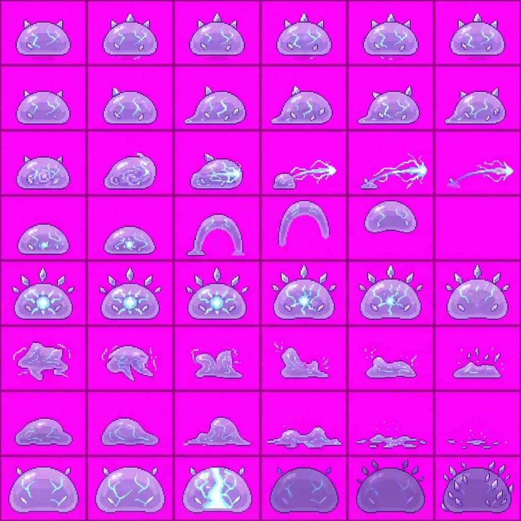 Image: STRICT game sprite animation atlas: EXACTLY 8 rows