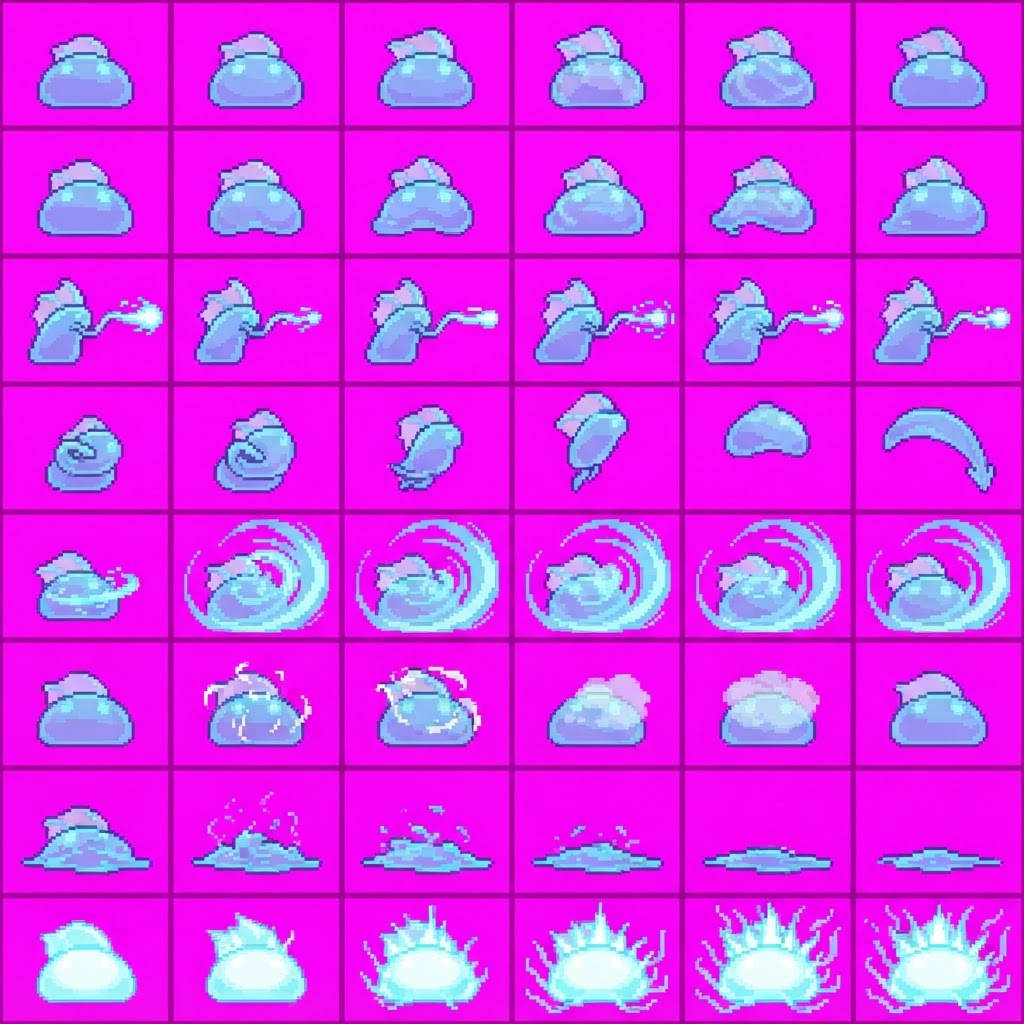 Image: STRICT sprite atlas EXACTLY 8 rows x 6 columns (48