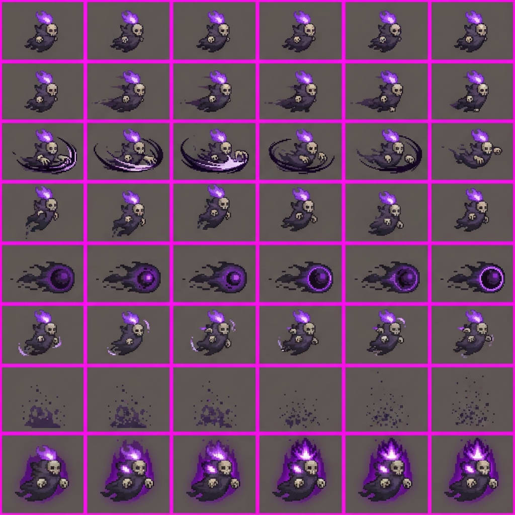 Image: STRICT game sprite animation atlas: EXACTLY 8 rows
